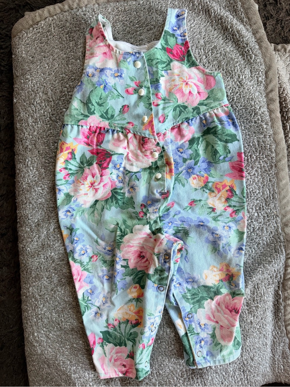 Rare 1990s Mothercare Blue Floral Baby Jumpsuit - 18M Paper Tag
